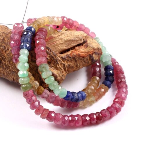 925 silver Multi Sapphire Emerald Ruby Beads Necklace Rainbow Sapphire Beads Necklace Multi sapphire Beads Necklace 5-5.50 MM 18" - Image 3