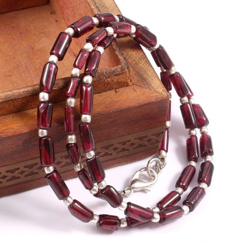 Natural Garnet beads Necklace, Top Quality Garnet Tube Shape Beads Necklace, Garnet Pipe Shape Beads 925 Silver Necklace 3x7-4x8 MM 18" - Image 3