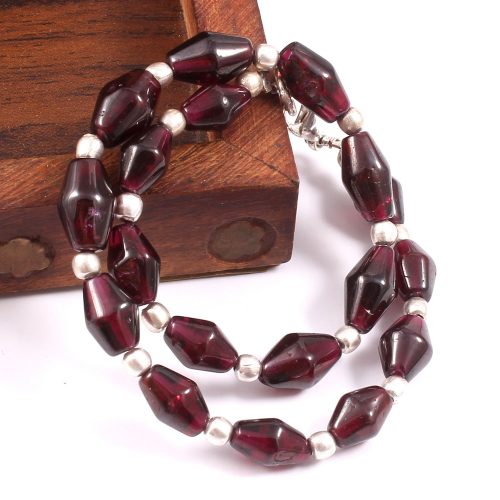 Natural Garnet Barrel Shape Beads Anklet, Garnet Beads Anklet, Garnet Gemstone Shape Beaded Jewelry 925 Silver Anklet Width 6-10 MM 9" - Image 3