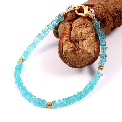 Apatite Heishi Beads Bracelet, Natural Square Shape Heishi Beaded Bracelet 3.5 MM, AAA Grade Apatite Gemstone Beaded Jewelry Bracelet 7.5" - Image 3