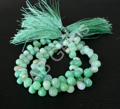 Chrysoprase Drop Shape Beads 5x7-6x8 MM, Chrysoprase Gemstone Side Drill Beads, Chrysoprase Loose Beads 7" - Image 5