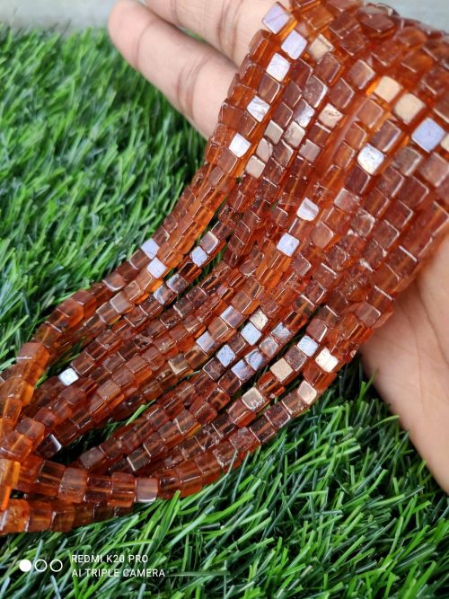 Hessonite Garnet Bead, Natural Hessonite Cube Shape, Top Quality Hessonite Garnet Gemstone Shape beads 4-6 MM 16" - Image 4