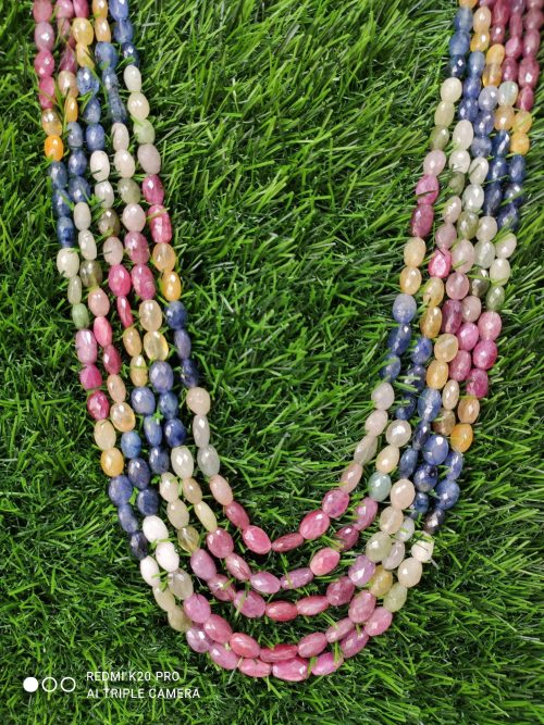 Multi Sapphire Oval Shape Beads Necklace, Sapphire Necklace, Rainbow Sapphire Beads Necklace, Sapphire Ruby Emerald Beads Necklace  18"-25" - Image 3
