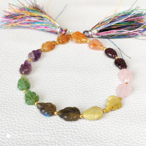 Rose Quartz Leaf Shape Carving Beads 7x10-8x11 MM, Multi Gemstone Shape Carving Beads, Garnet Shape Carving Loose Beads, Handmade Beads 8" - Image 4