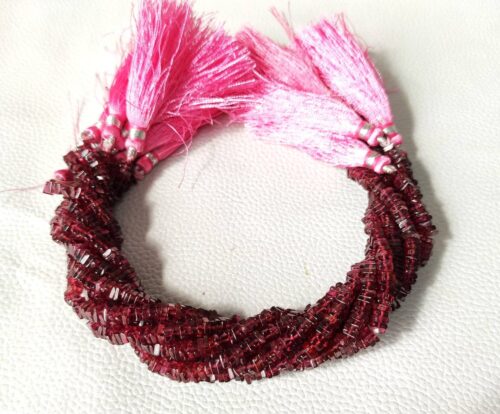 Garnet Square Heishi Beads, Garnet Gemstone Shape Heishi Beads, Garnet Shape Handmade Heishi Beads With Tassel 4 MM 8" - Image 5
