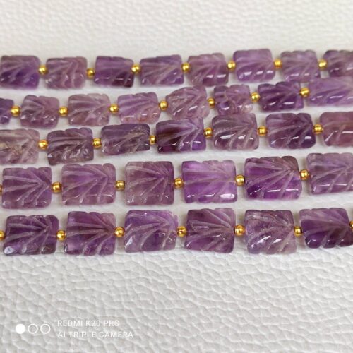 Amethyst Rectangle shape Carving beads 8x10-9x10 MM, Amethyst Shape Carved Beads, Amethyst Gemstone Shape Beads, Amethyst Beads Tassel 8" - Image 3