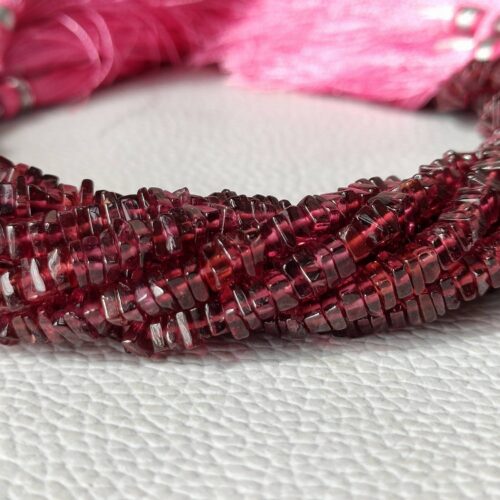 Garnet Square Heishi Beads, Garnet Gemstone Shape Heishi Beads, Garnet Shape Handmade Heishi Beads With Tassel 4 MM 8" - Image 4