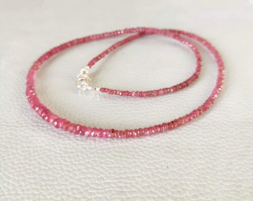 Pink Sapphire Roundel Beads  Necklace, Sapphire Faceted Beads Necklace, Precious Gemstone Beads Necklace 925 Silver Claw 2.5-4.5 MM 18" - Image 4