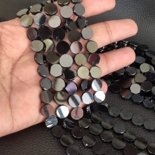 Black Spinel Coin Shape Beads, Black Spinel Shape Beads 8.5-9 MM, Black Spinel Gemstone Roundel Beads, Spinel Handmade Loose Beads 13" - Image 3