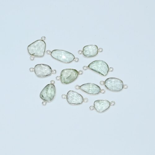 Green Amethyst Rose Cuts Connector 9x11-12.5x13.5 MM, Gemstone Rose Cuts Connector, 925 Sterling Silver Connector For Jewelry Making 10 Pc - Image 2