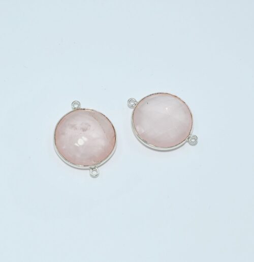 Rose Quartz Briolette Connector 21 MM, Gemstone Briolette Connector, 925 Silver Connector For Jewelry Making, Supply Tools 2 Pc