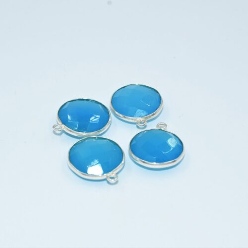 Blue Chalcedony Briolette Pendant 16 MM, Chalcedony Coin Shape Bezel With 925 Sterling Silver, Gemstone Jewelry For Gift 4 Pc - Image 2