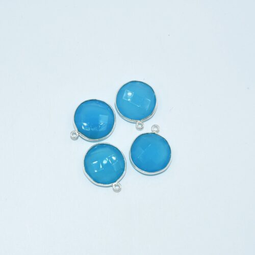 Blue Chalcedony Briolette Pendant 16 MM, Chalcedony Coin Shape Bezel With 925 Sterling Silver, Gemstone Jewelry For Gift 4 Pc - Image 3
