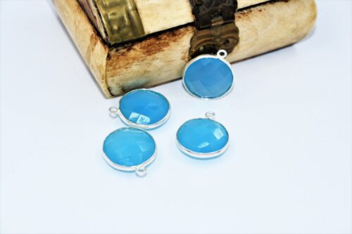 Blue Chalcedony Briolette Pendant 16 MM, Chalcedony Coin Shape Bezel With 925 Sterling Silver, Gemstone Jewelry For Gift 4 Pc - Image 4