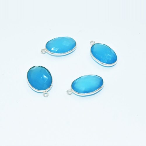 Blue Chalcedony Oval Shape Briolette Pendant 12x16 MM, Gemstone Jewelry For Gift, Chalcedony Handmade Bezel With 925 Sterling Silver 4 Pc