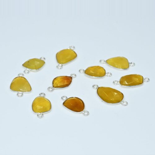 Yellow Opal Rose Cuts Connector, Gemstone Rose Cuts Connector 10x11.5-11.5x14.5 MM, 925 Sterling Silver Connector For Jewelry Making 10 Pc
