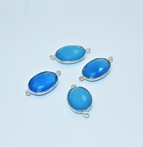 Chalcedony Briolette Connector 12x16 MM, Chalcedony Oval Shape Connector, Gemstone Briolette Connector For Jewelry Making, 925 Silver 4 Pc - Image 2