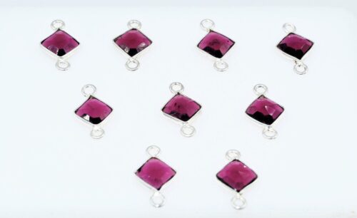 Garnet Square Shape Rose Cuts Connector, Gemstone Rose Cuts Connector 7 MM, 925 Sterling Silver Connector For Jewelry Making, For Gift 2 Pc - Image 3