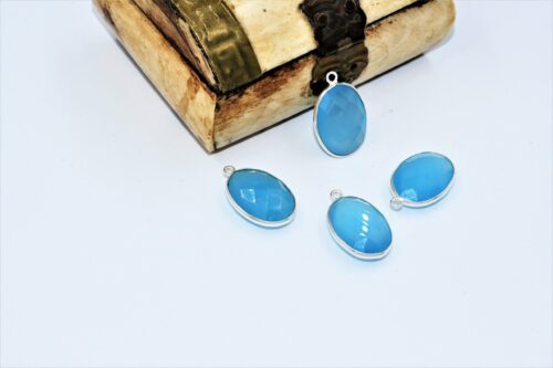 Blue Chalcedony Oval Shape Briolette Pendant 12x16 MM, Gemstone Jewelry For Gift, Chalcedony Handmade Bezel With 925 Sterling Silver 4 Pc - Image 2