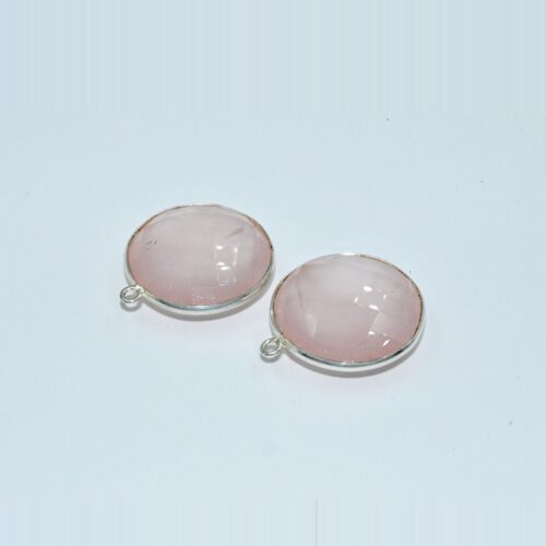 Rose Quartz Round Shape Briolette Pendant 20 MM, Rose Quartz Gemstone Coin Shape Bezel, Rose Quartz Jewelry With 925 Sterling Silver 2 Pc - Image 3