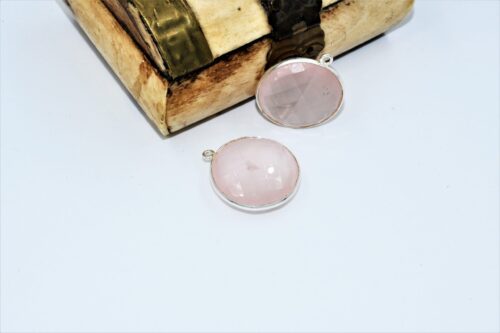 Rose Quartz Round Shape Briolette Pendant 20 MM, Rose Quartz Gemstone Coin Shape Bezel, Rose Quartz Jewelry With 925 Sterling Silver 2 Pc - Image 2