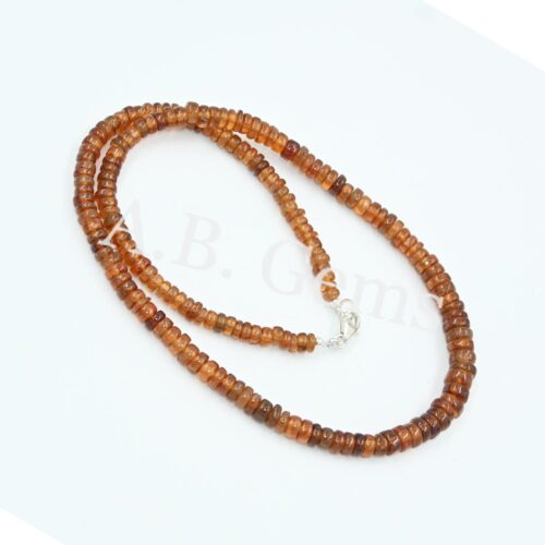 Hessonite Garnet Round Heishi Beads Necklace 4-6 MM, Hessonite Garnet Necklace With 925 Silver Claw, Gemstone Beaded Jewelry For Gift 18" - Image 2