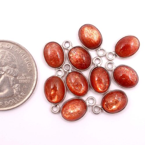 Sunstone Oval Cabochon Bezel 6x8mm, 925 Sterling Silver, Boho Jewelry Supplies, Bohemian Sunstone Bezel, Handcrafted Charms For Gift 10 Pc