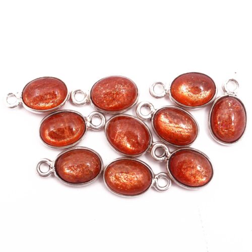 Sunstone Oval Cabochon Bezel 6x8mm, 925 Sterling Silver, Boho Jewelry Supplies, Bohemian Sunstone Bezel, Handcrafted Charms For Gift 10 Pc - Image 2