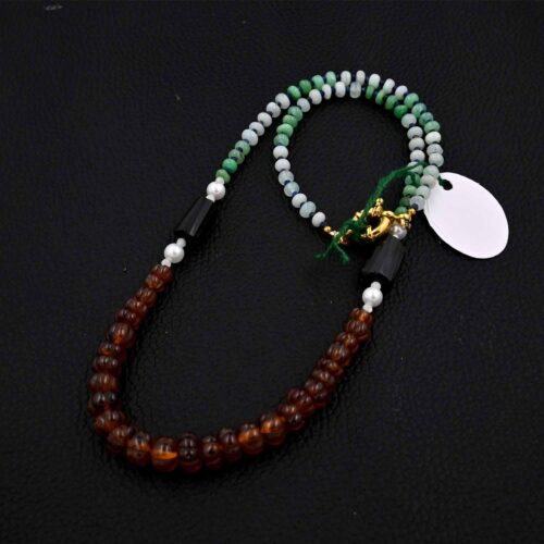 Hessonite Garnet Pumpkin Beads Necklace, Chrysoprase Beaded Necklace, Black Spinel Nugget Beads Necklace Handmade Fancy Shape Beaded Jewelry - Image 2